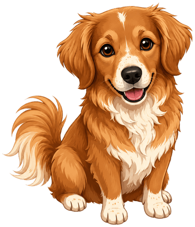 Buffy, a golden dog, sitting and smiling